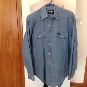 Wrangler Denim Western Pearl Snap Mens Shirt Large